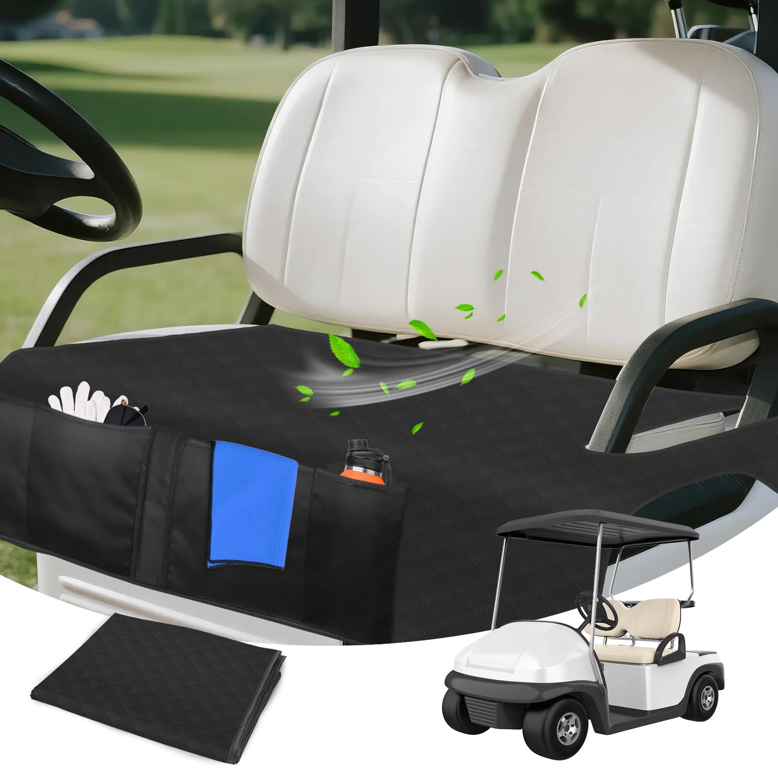 HUIJUTCHEN Golf Cart Seat Covers,Breathable Golf Cart Seat Towel Blanket for EZGO,Yamaha, Club Car and More 2-Seats Cart,Universal Golf Cart Accessories with 4 Front Pockets & Non-Slip Bottom