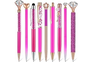 9 Pcs Hot Pink Pens Set - Ballpoint Pens with Crystal Diamond and Glitter