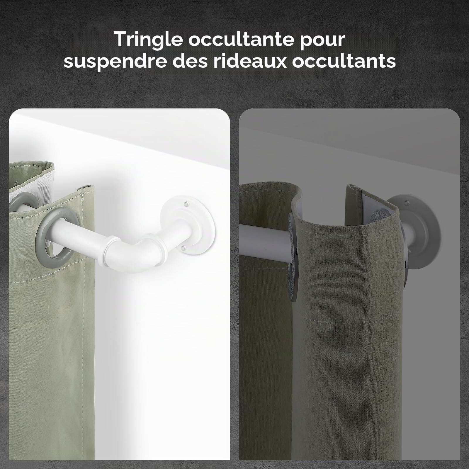 OLV Lot de 2 tringles à rideaux industrielles blanches de 122 à 213 cm (1,2 à 2,1 m), 2,5 cm de diamètre, occultantes, réglables et robustes, pour intérieur et extérieur