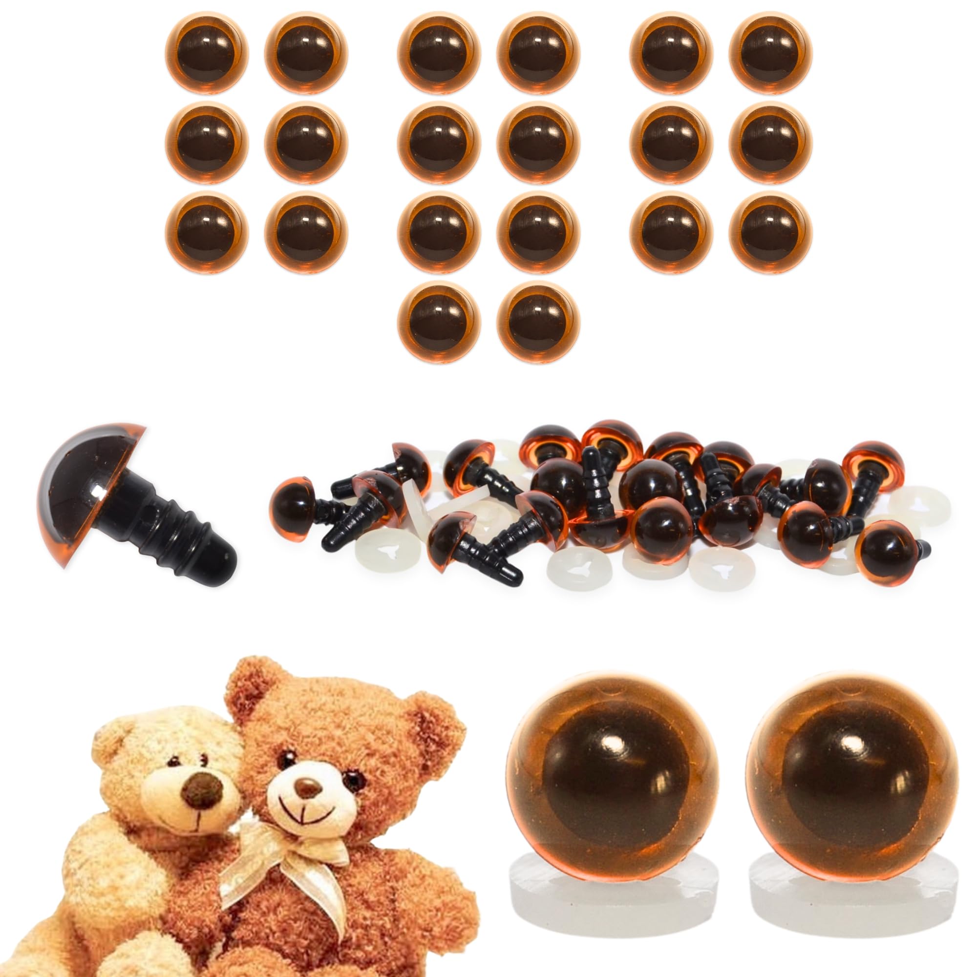 celloexpress 9mm Transparent Light Amber Eyes with Plastic Backs - Safety Eyes for Soft Toy Teddy Bear Animal Making (Pack of 10 Pairs)