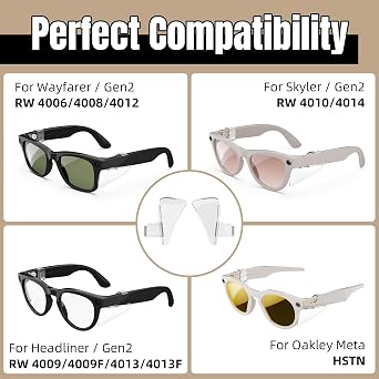 HiBloks Safety Glasses Side Shields for Ray-Ban Meta Wayfarer/Skyler/Headliner (Gen 2) & Oakley Meta HSTN Smart Glasses Accessories, Lightweight, Comfort and Don't Affect Charging (Transparent)