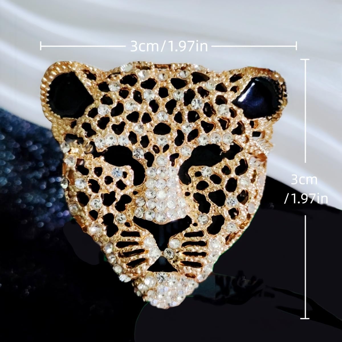 KKAMAGI Vintage Black Enamel Spotted Animal Leopard Head Brooch Cheetah Pin Rhinestone Crystal Lapel Badge - Image 4