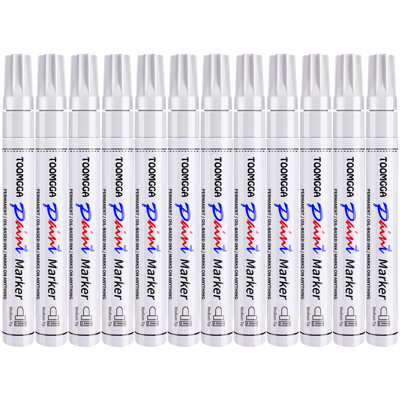 White Paint Pens Permanent Paint Markers - 12 Pack Oil Based Marking Pens, Medium Point, Quick Drying and Waterproof Pens for Rock Painting Car Tyre