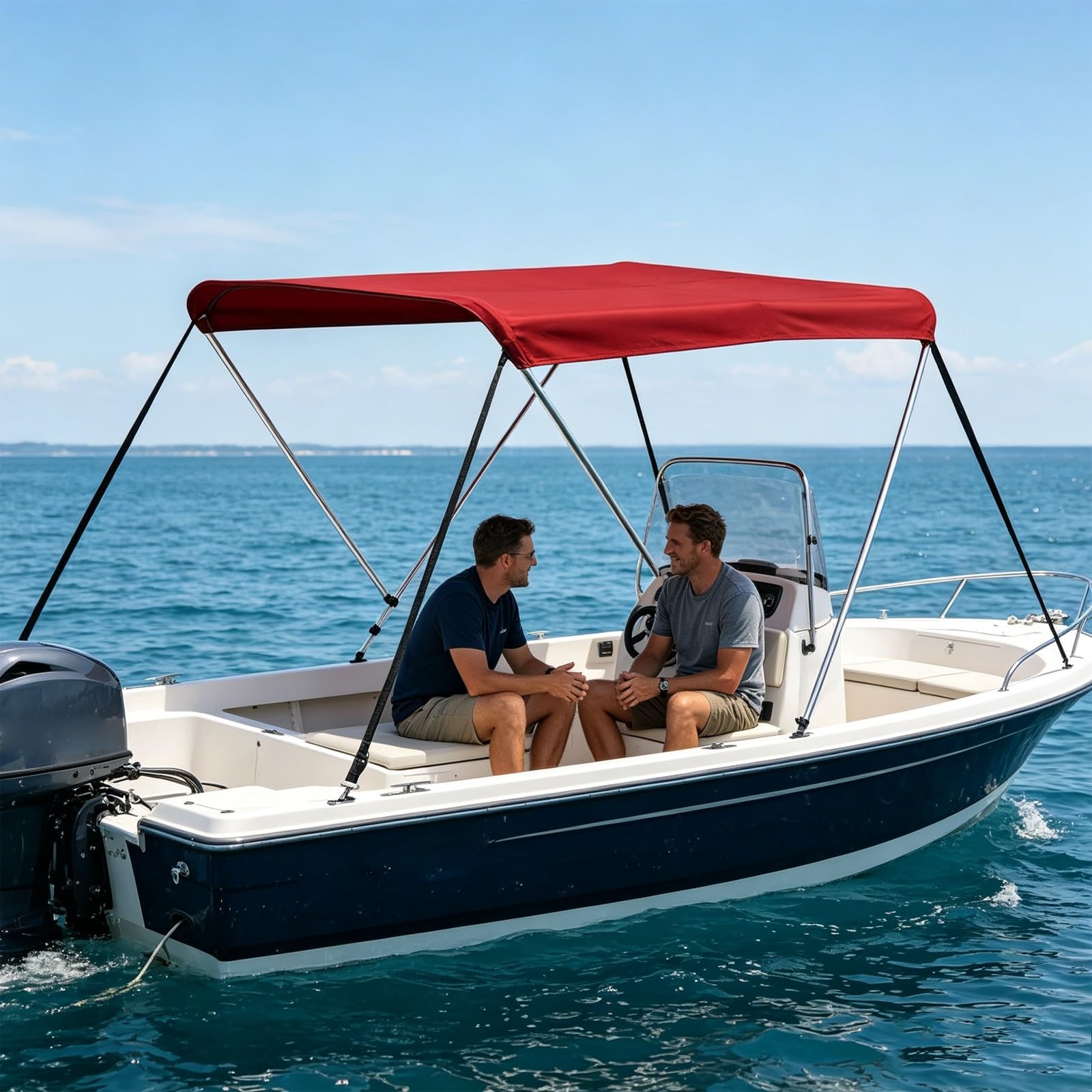Tendalino per Barca, Tendalino per Gommone con Struttura in Alluminio, 2 Archi, Tessuto Oxford 600D, Custodia per Riporlo, per Barche di Larghezza 110-170 cm(Red,110-130cm/43x51in)