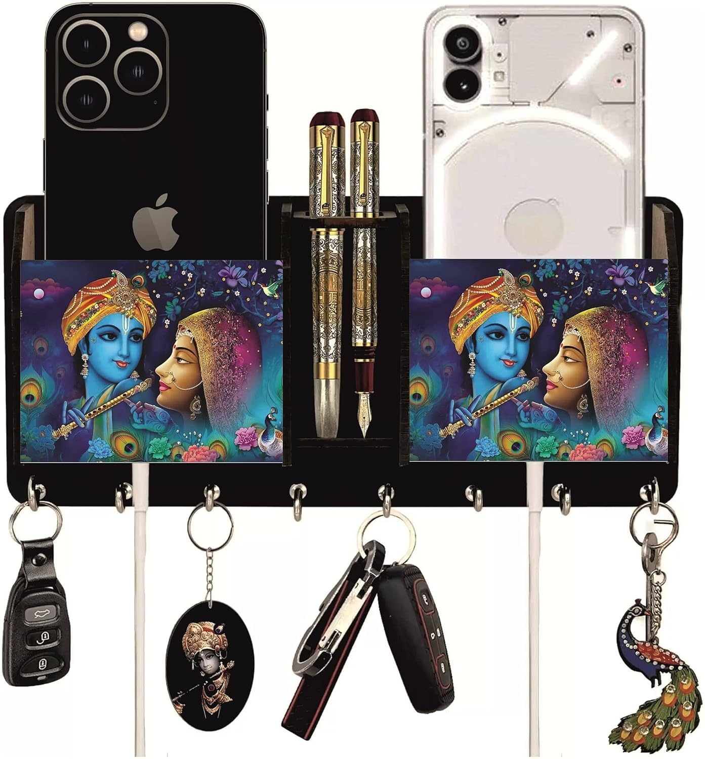 Wooden Key Holder with Mobile Stand & Charging Slot | Wall Mounted Key Hanger with 8 Hooks for Home Décor, Living Room & Entrance | Original Direct Manufacturer-image-8