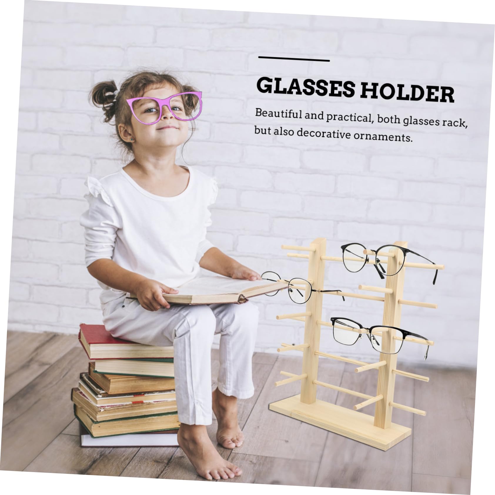 Holibanna Espositore Beige per Occhiali da Sole in Materiale Sintetico Supporto per 10 Paia Struttura in Legno e Organizzazione Elegante per Uso Domestico