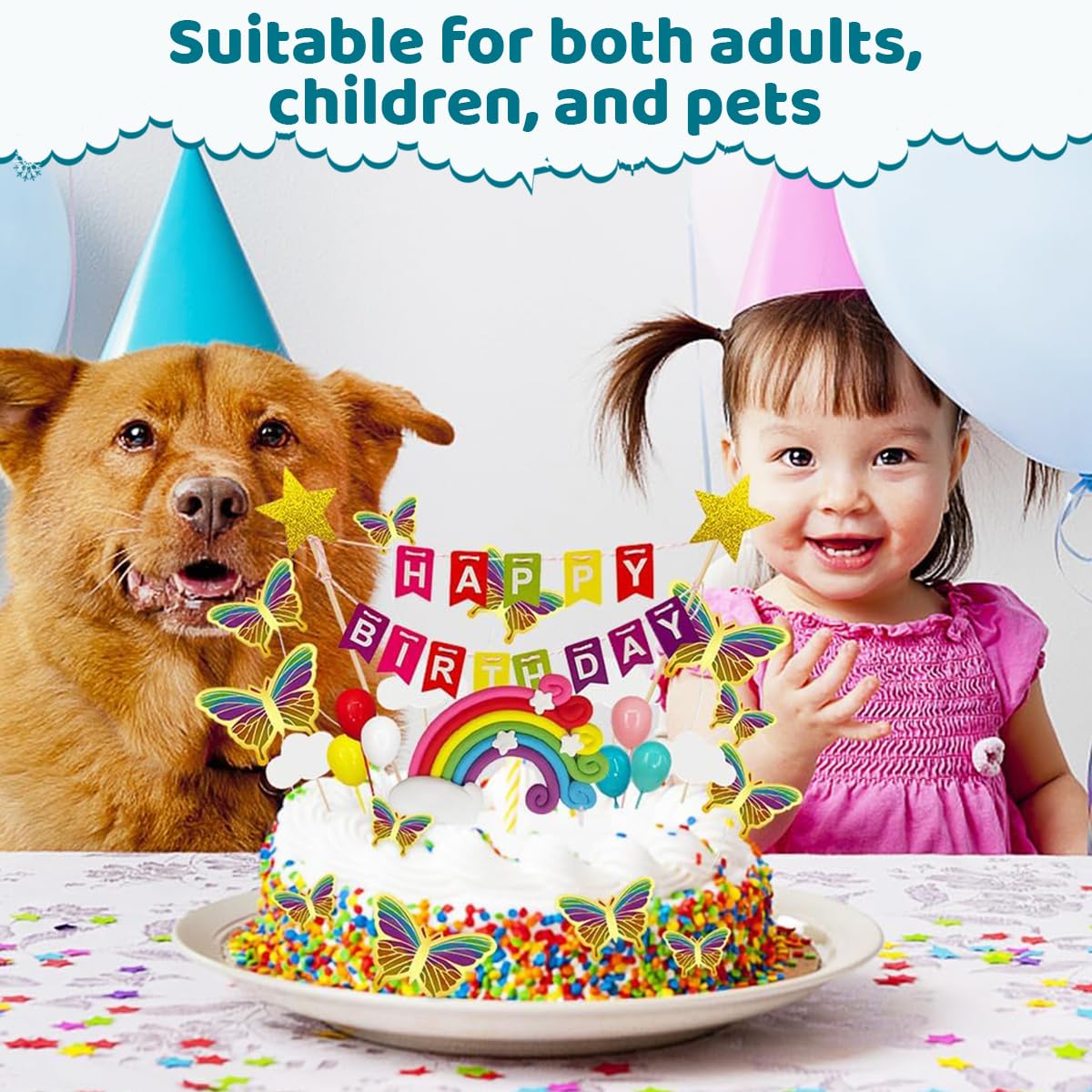 HASTHIP® 23 Pcs Happy Birthday Cake Topper with Butterfly, Rainbow, Banner for Birthday - Party Decoration, Reusable Cake Decorating Kit for Husband, Girl, Kids Birthday Celebration 2