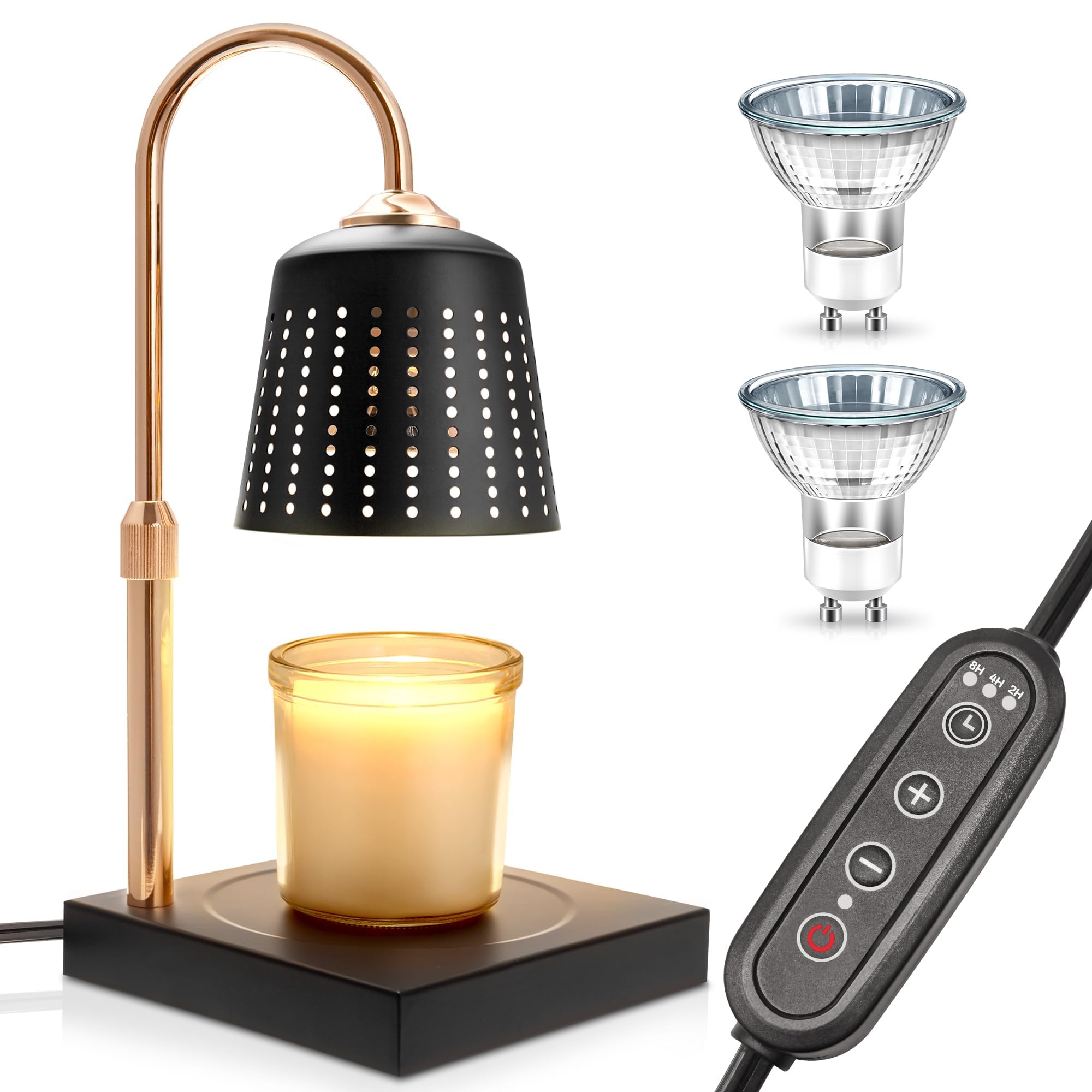 DORESshop Candle Warmer Lamp Adjustable Height with Stepless Dimming - Home Decor Lamp for Jar Candles, Metal Candle Lamp (Black) - No Flame Scented Candle Warmer with 2 Bulbs