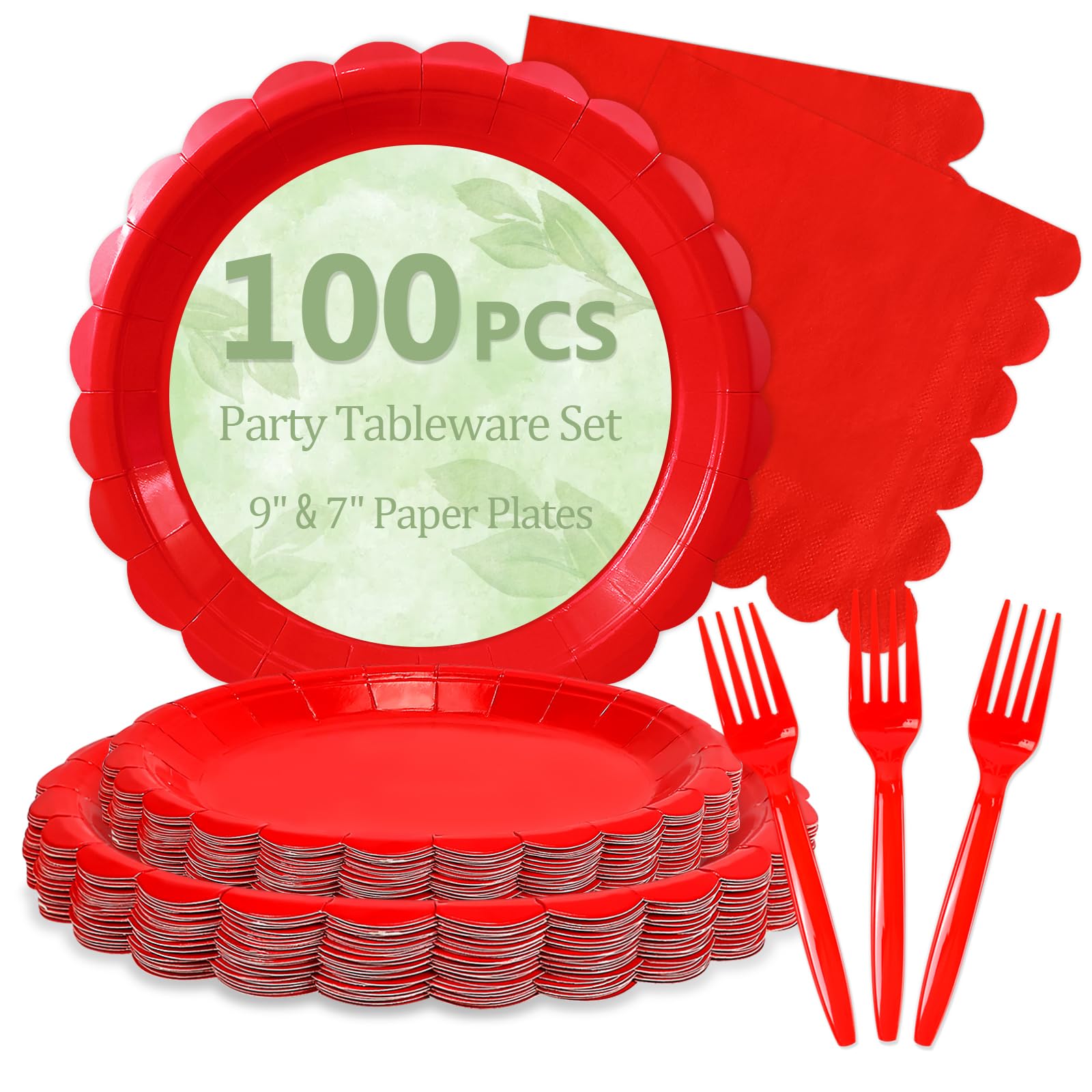 Mulbozy 100 Pcs Red Paper Plates 25-9"&amp;25-7" Disposable for Christmas
