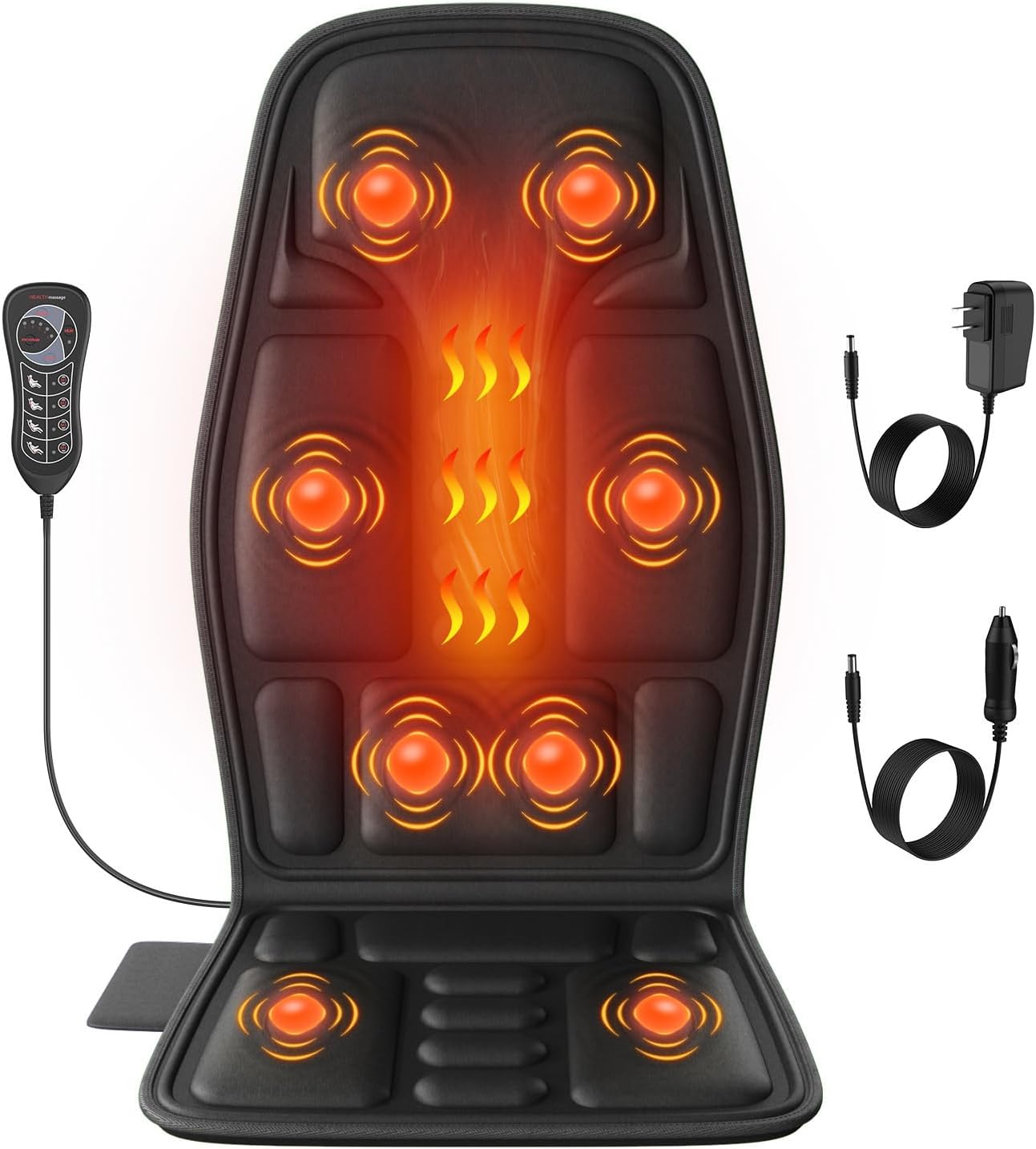 SLOTHMORE Vibration Back Massager for Chair with Heat, Multi-Zone Massage Seat Cushion, Full Back & Seat Coverage, Adjustable Modes, Comfortable Pad for Office & Home