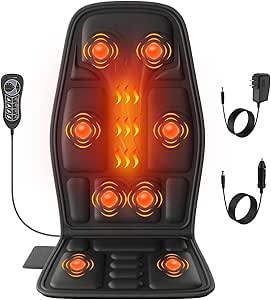 SLOTHMORE Massage Cushion with Heat, Back and Seat Massager for Chair, 8 Motor Vibration Pad, Portable Design