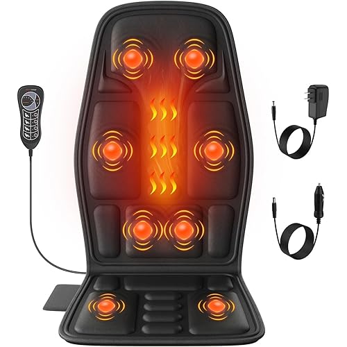 SLOTHMORE Vibration Back Massager for Chair with Heat, Chair Massager Pad with 8 Vibration, Seat Cushion for Seniors, Office Workers & Family, Fatigue & Pain Relief in Office, Home & Travel