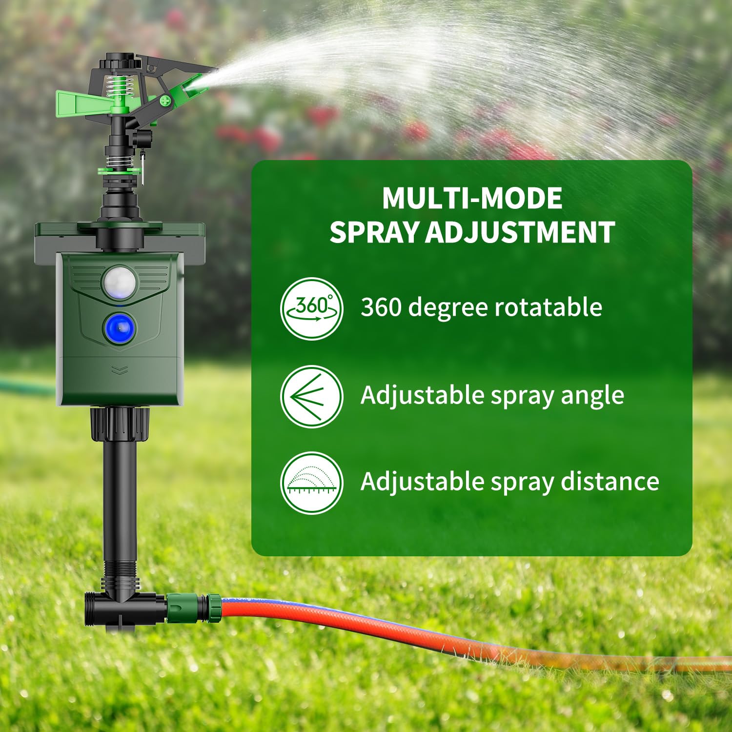 Arroseur répulsif à détecteur de mouvement, pulvérisateur d'eau d'extérieur à énergie solaire pour chats, chiens, cerfs, écureuils et mouffettes, dissuasif sans cruauté pour jardin, pelouse et cour