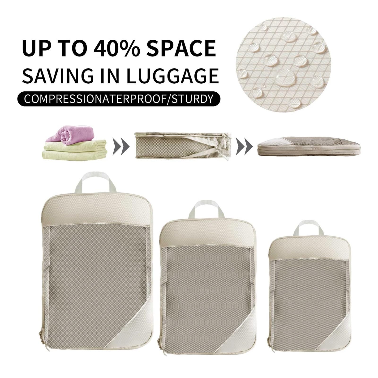 Packwürfel 5er-Set/6er-Set komprimierbare Packwürfel, Reise-Aufbewahrungstasche, tragbar, große Kapazität, wasserdicht, Koffer, Handtasche, Gepäck-Organizer(5pcs black)