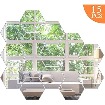 Amazon Com Kimdaro Mirror Wall Stickers Non Glass Mirror Plastic Mirror 3d Hexagon Acrylic Mirror Wall Decor Self Adhesive Tiles 15 Pcs Arts Crafts Sewing