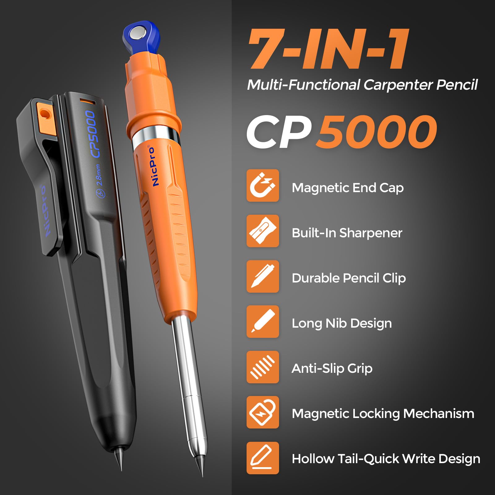 Amazon.com : Nicpro New 7-in-1 Magnetic Carpenter Pencils with