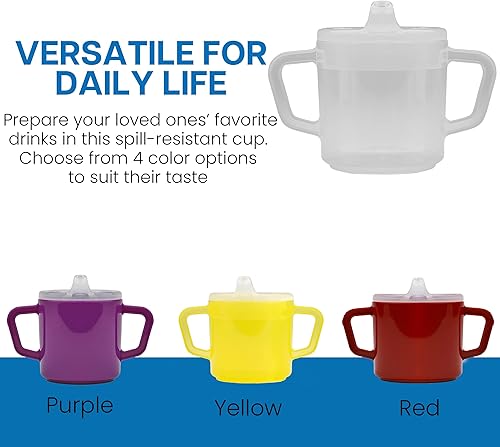 Miniatura 7 de Providence Spillproof Vaso compacto para adultos de 8 onzas con 2 asas, tazas para sorber para adultos para movilidad limitada, accesorios para