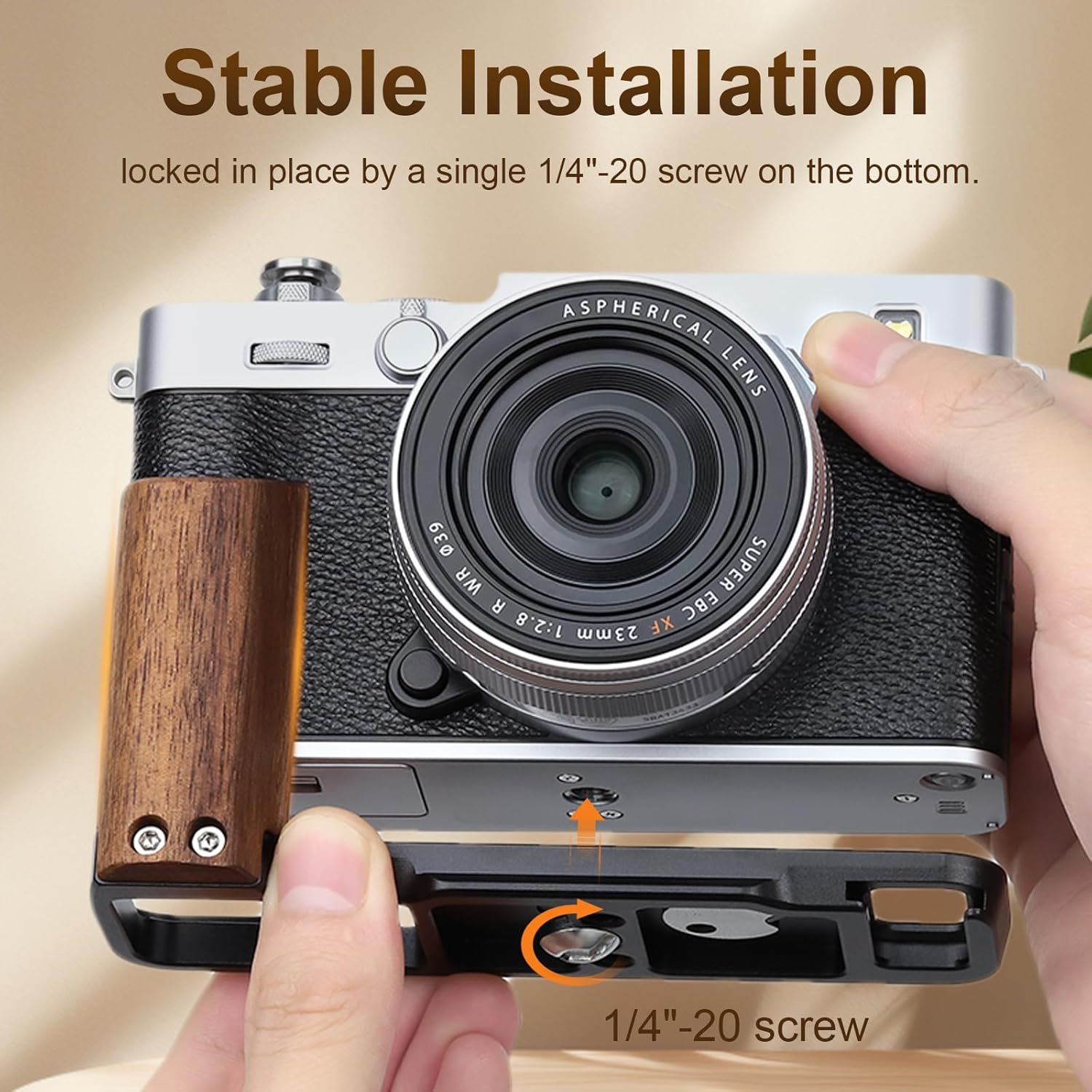 Leftfoto X-E5 Retro Handgrip L-Shape Bracket with Walnut Wooden Grip for Fujifilm X-E5 Camera,with Built-in Bottom Arca Quick Release Plate,Black - Image 5
