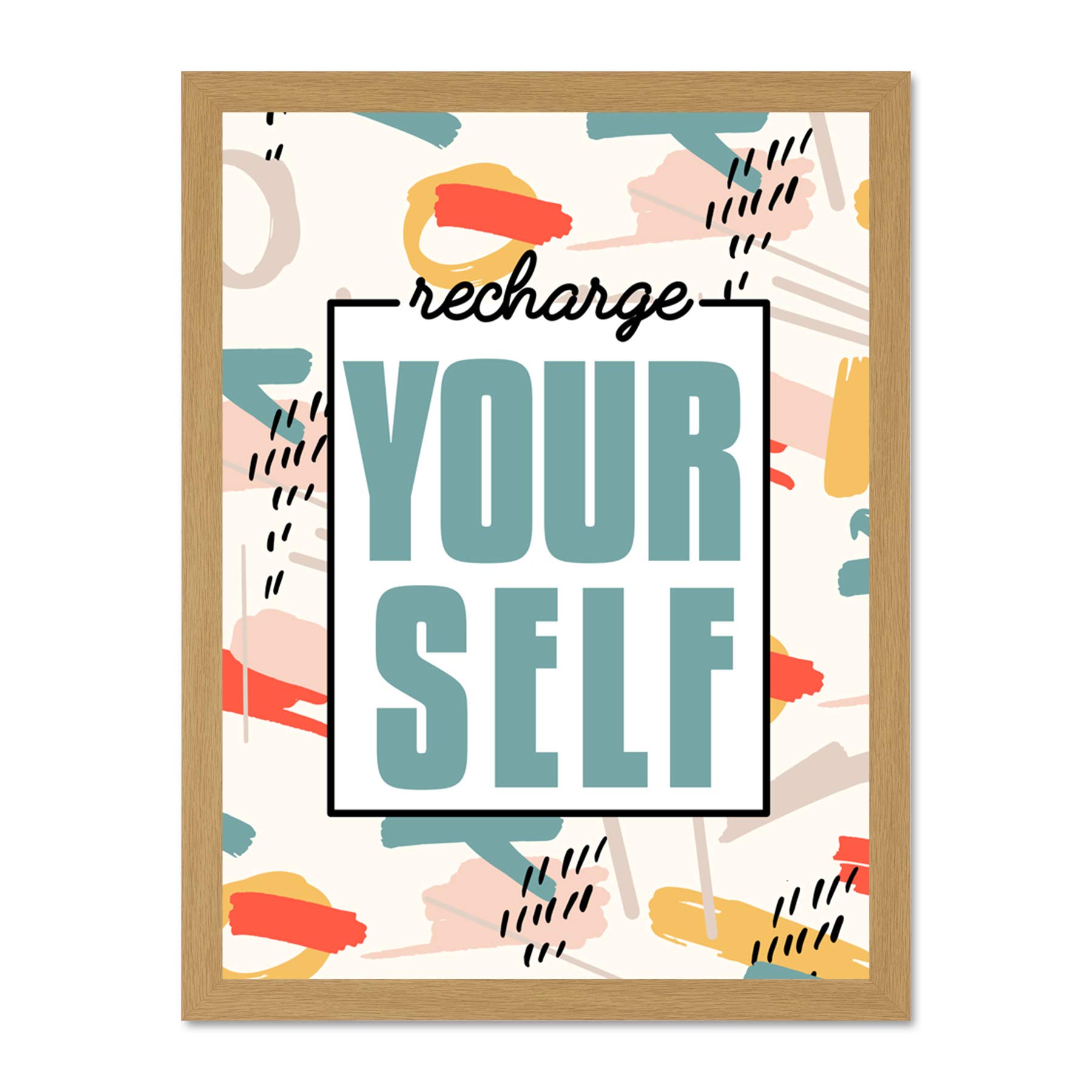 Wee Blue Coo Funky Affirmation Recharge Yourself Large Framed Art Print Wall Poster 18x24 inch