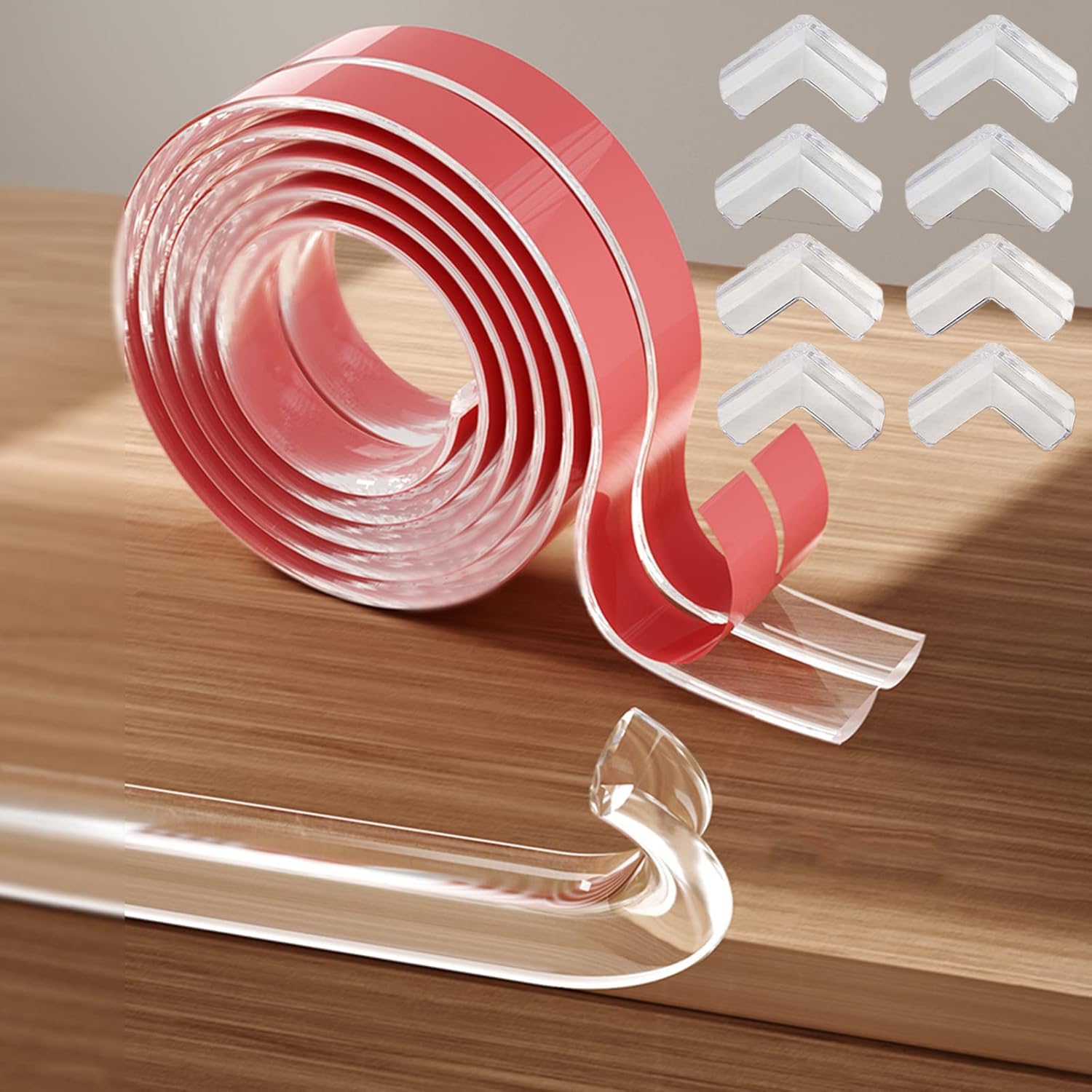 Kantenschutz Baby Transparent, Eckenschutz Baby Transparent Klebestreifen, Kantenschutz Selbstklebend, Silikon Baby Kantenschutz Silikon Baby Kantenschutz für Schubladen, Schränke (4m+8 Schutzwinkel)