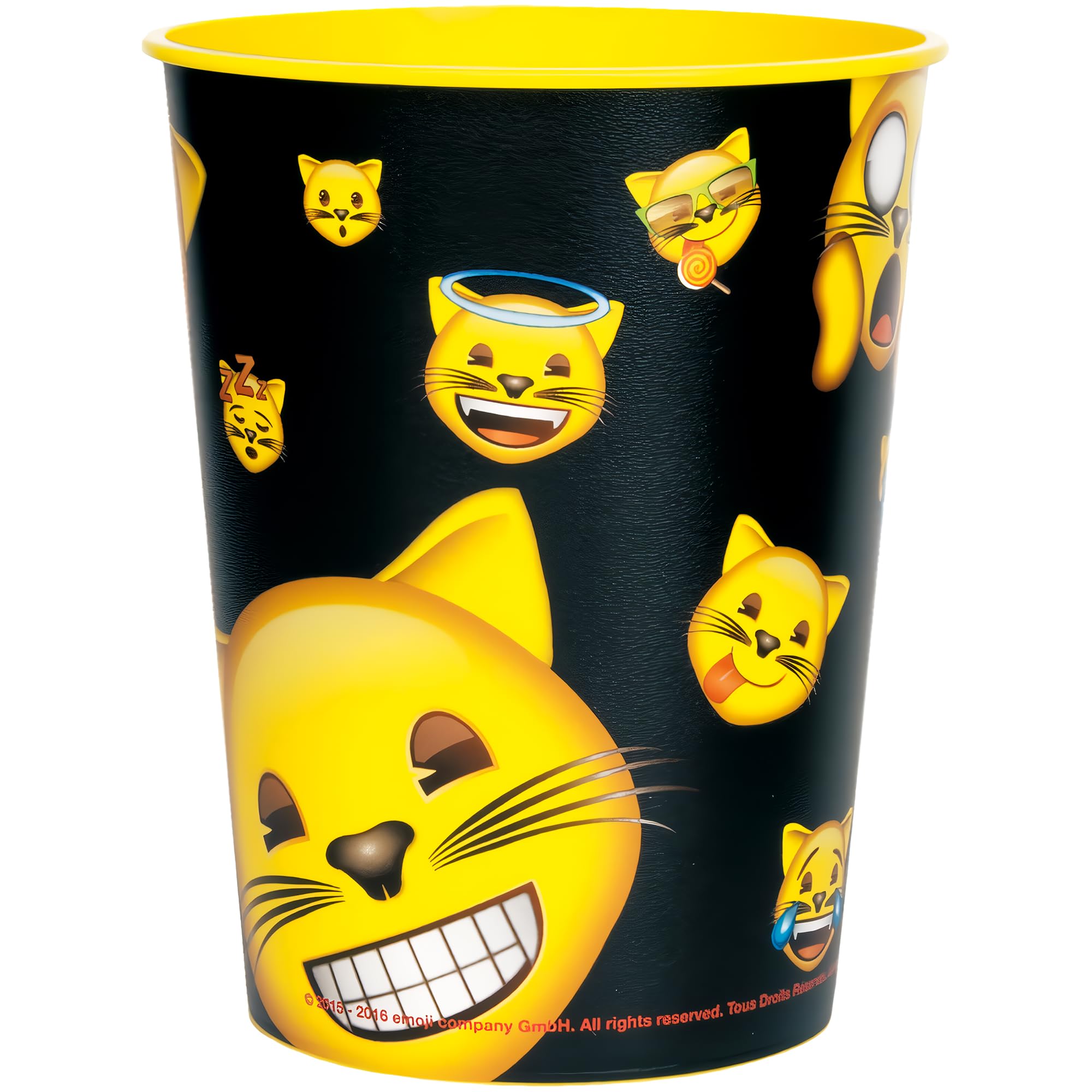 Unique Cat Emoji Plastic Stadium Cup (16 Oz)- Pack Of 1, Black/Yellow Paper Cup Design & Durable Quality - Perfect For Themed Events