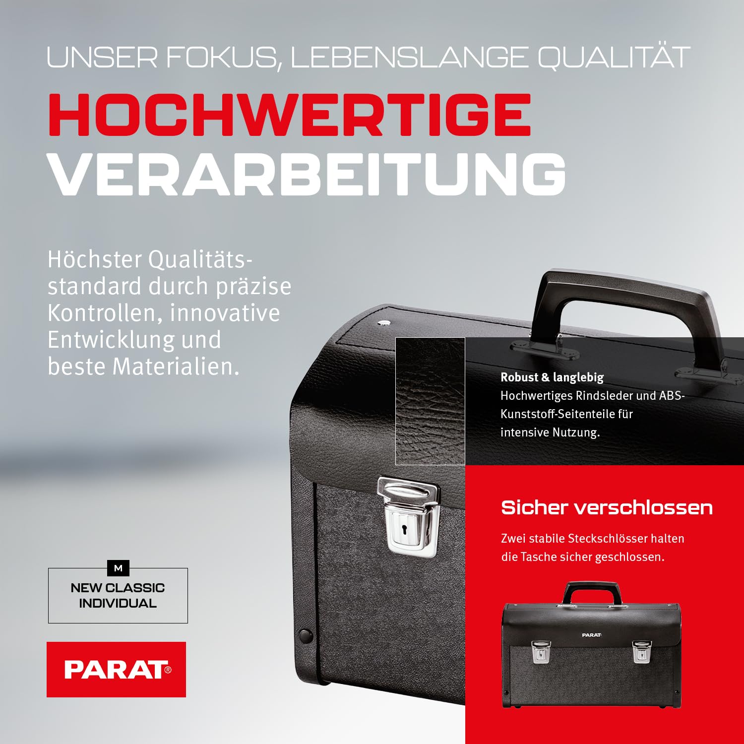 PARAT NEW CLASSIC Individual M leere Werkzeugtasche 15 L | Robuste Ledertasche mit ABS-Seiten & Steckschlössern | Kompakte Profi-Werkzeugtasche mit Tragegriff | Sicher & funktional im Einsatz
