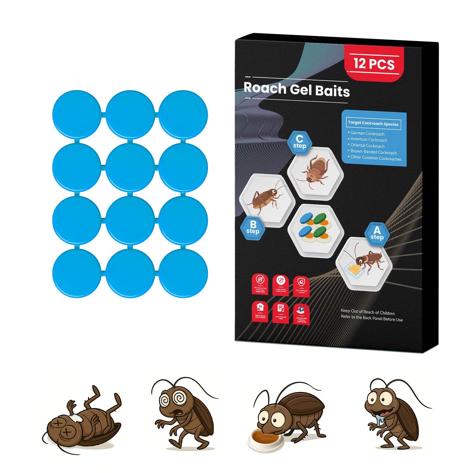 12 Pack Roach Killer Indoor Infestation Roaches Gel Bait Stations, Powerful Cockroach Killer Indoor Home for Roach Infestation, Long-Lasting & Effective Cockroach Gel Bait, Easy to Use & No Mess
