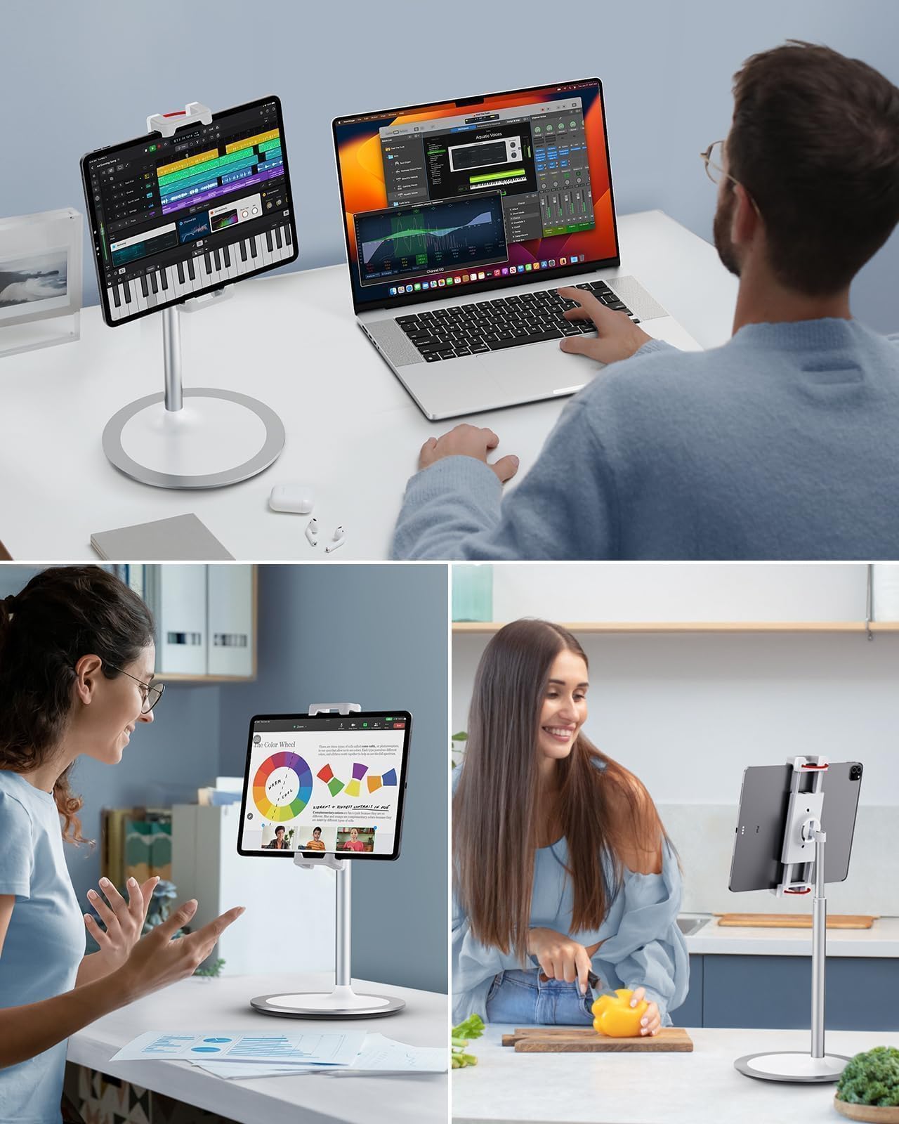 SAIJI Tablet Ständer Verstellbare, Tablet Halterung mit Große Stabil Basis, Winkel Höhe einstellbar kompatibel mit 4,7-12,9" iPhone iPad Pro Air Mini (Weiß)