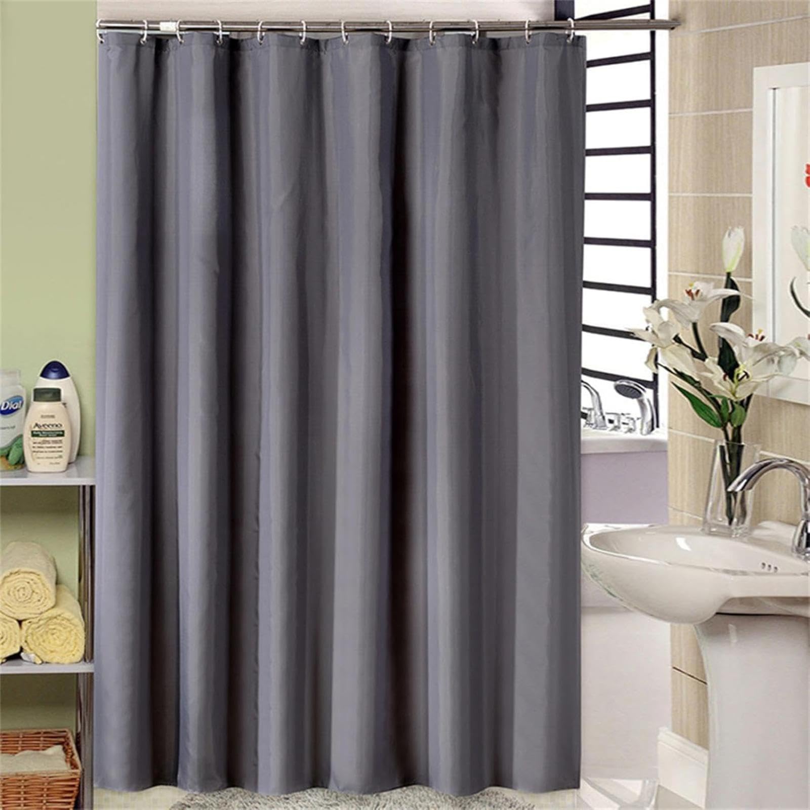Rideau de douche lavable extra long gris foncé 110 x 200 cm en polyester résistant à la moisissure pour salle de bain et pièce humide design durable et élégant