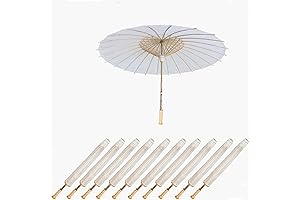 10PK 32" Bamboo Paper Umbrellas for Weddings, Bridal Party Decor, Photo Prop - White