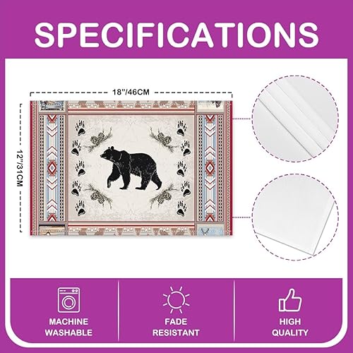 Miniatura 4 de Manteles individuales de oso de jejeloiu, diseño de animales salvajes, estilo bohemio, rústico, cabaña de campo, tela lavable, manteles individuales