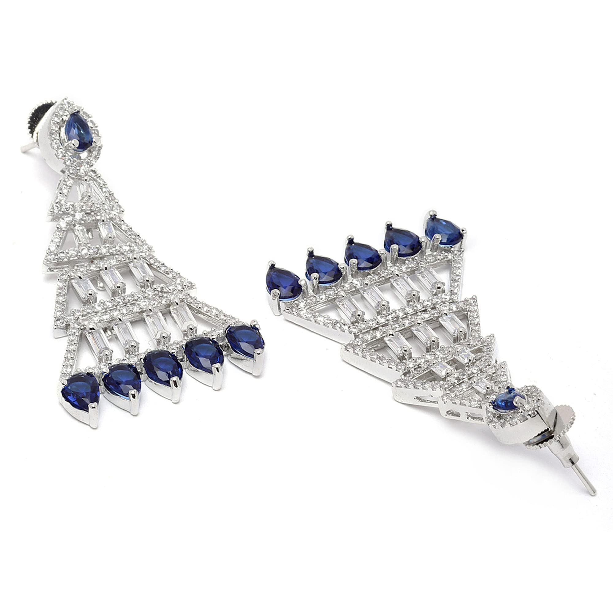 Rhodium-Plated American Diamond Triangular Drop Earrings
