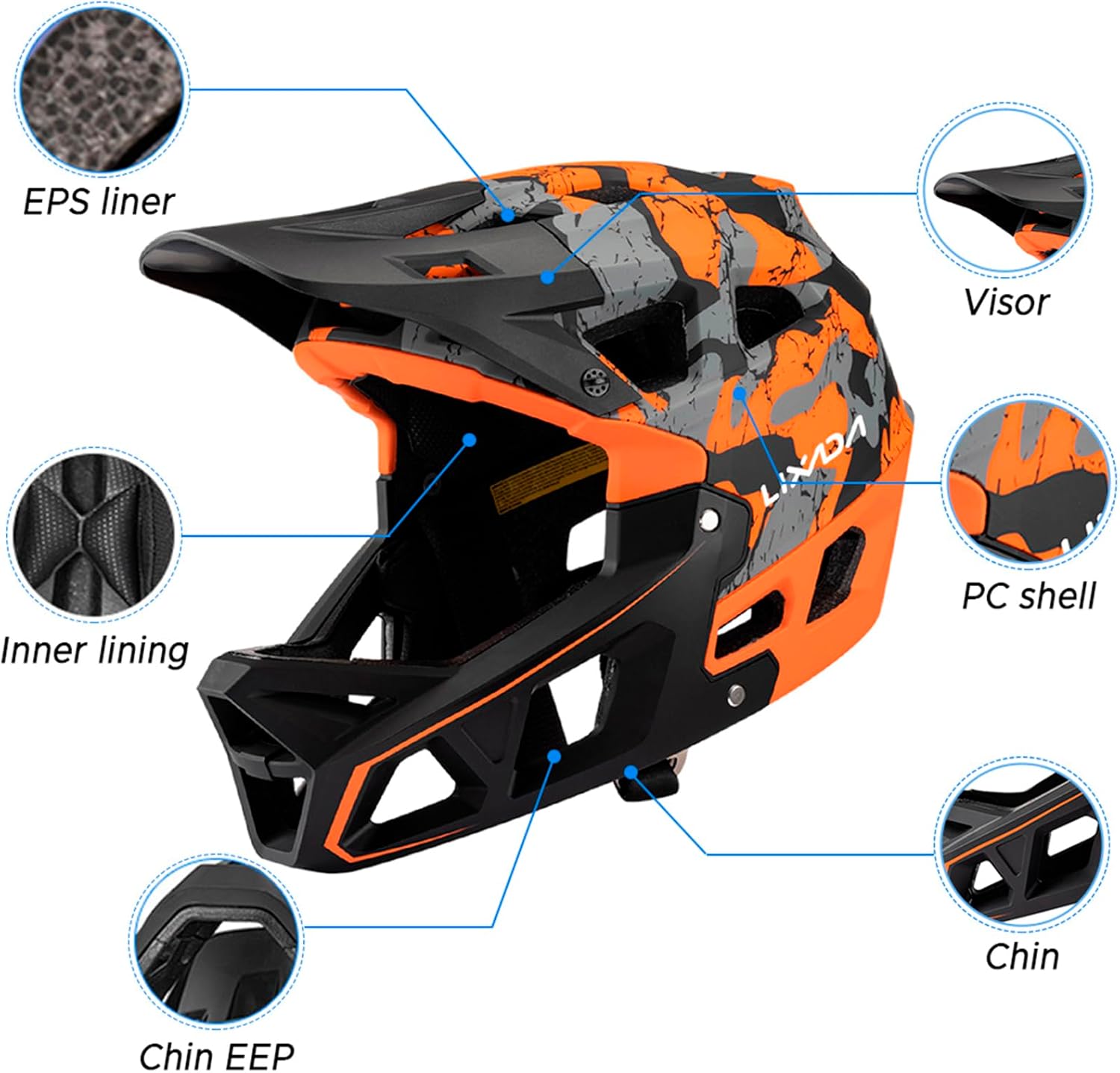 Lixada Adult Bike Helmet, Full Face Mountain Bike Helmet Lightweight Bicycle Helmet with Pads & Visor, Comfort Cycling Helmet Racing Downhill MTB Helmet for Men Women - Image 3
