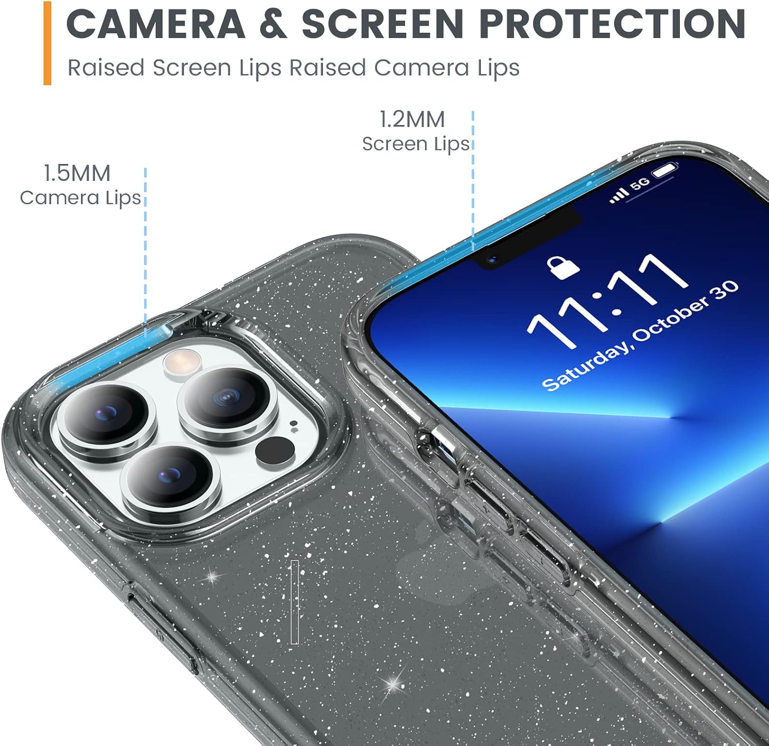 Ruky Magnetic Case for iPhone 13 Pro Max Compatible with, iPhone 13 Pro Max Glitter Case with Screen Protector for Women Girl Shockproof Protective Sparkle Case for iPhone 13 Pro Max, Black