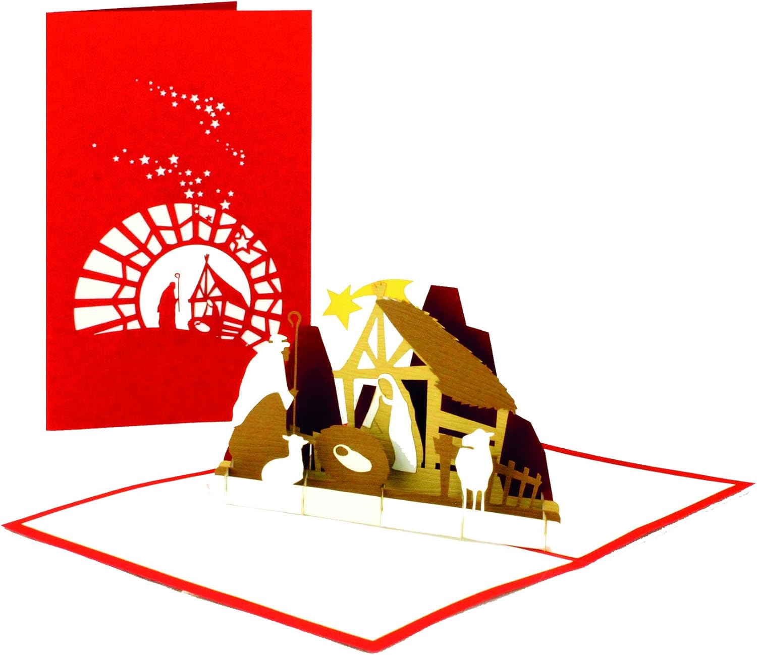 Carte de Noël dorée et blanche au motif en 3D la crèche main image 1