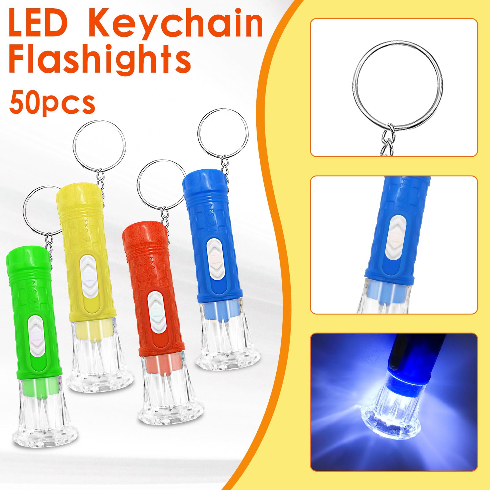Confezione da 50 mini torce a LED, compatte e resistenti, in plastica, 6,4 cm, per emergenze, campeggio, aule e attività all'aperto