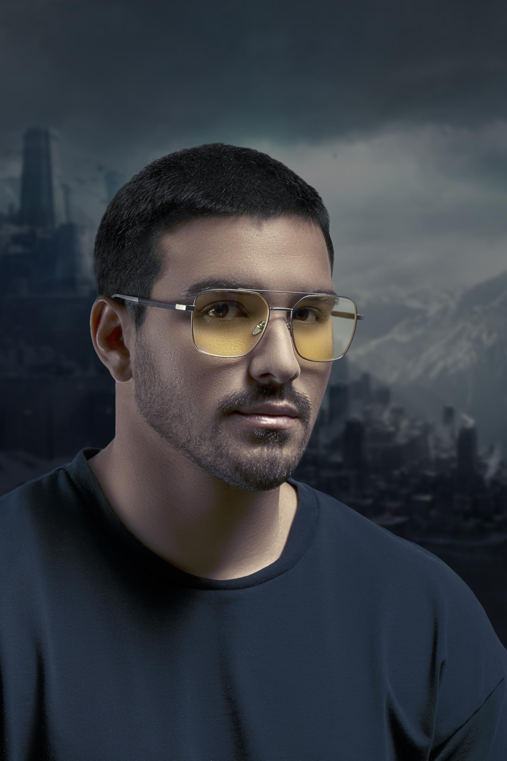 GUNNAR The Witcher White Wolf Lunettes d'ordinateur et de jeu avec lentille ambrée, cadre en acier inoxydable avec branches en cuir, lunettes à lumière bleue avec protection UV et