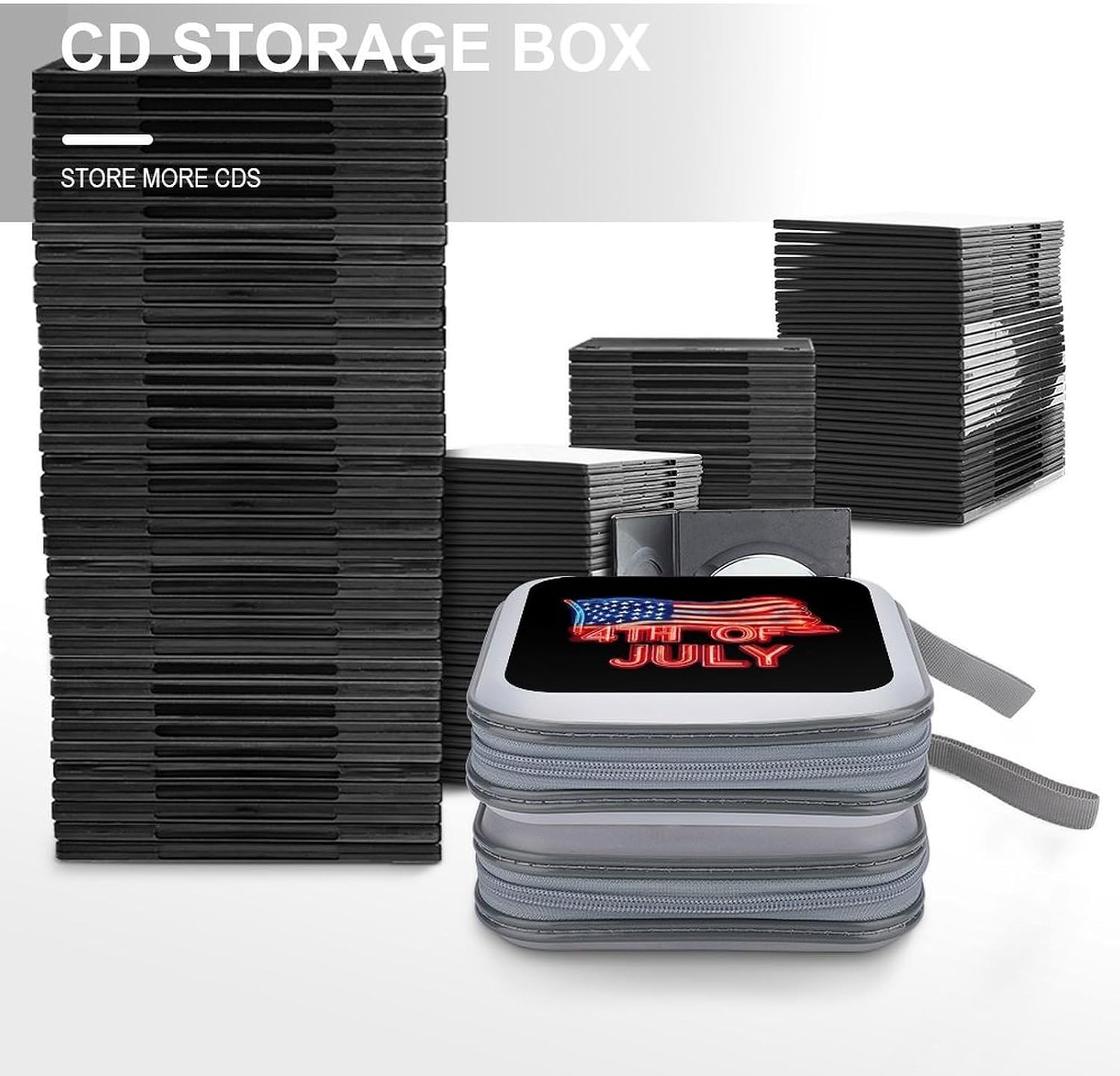 4th Of July Neon U.S. Flag Protective CD Case Storage Rack 40 Capacity DVD Holder Organizer Car Travel