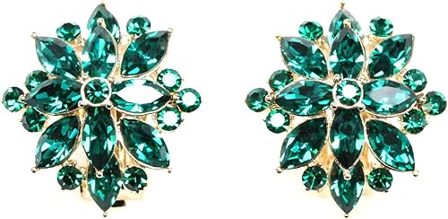 Miniatura 2 de Faship Pendientes de clip floral con diamantes de imitación de cristal