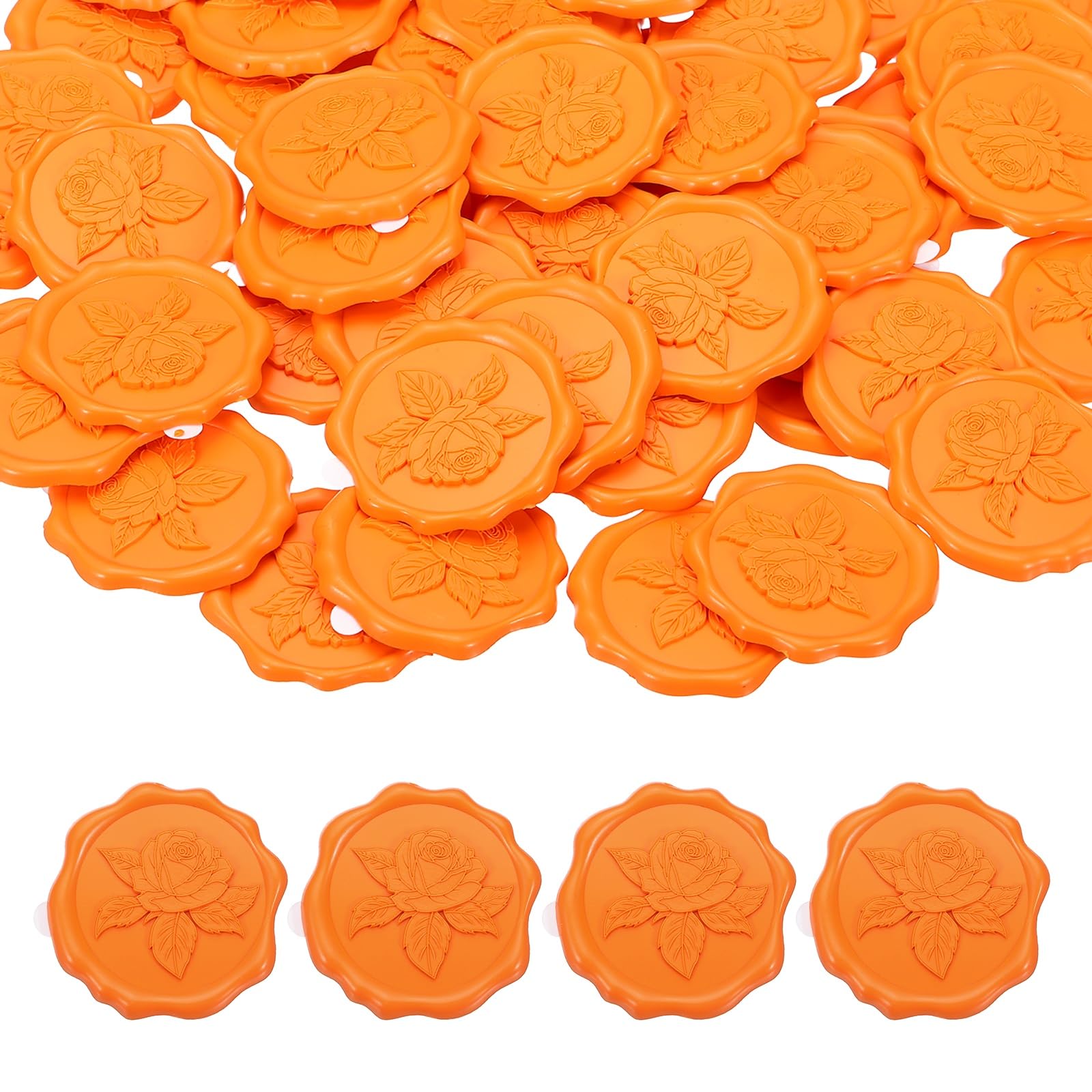 PATIKIL 50Pcs Rose Wax Seal Stickers, Love Embossed Self Adhesive Backed Envelopes Seal Sticker Accessories for Wedding Invitation Letter Birthday Party Gift, Orange — image 1