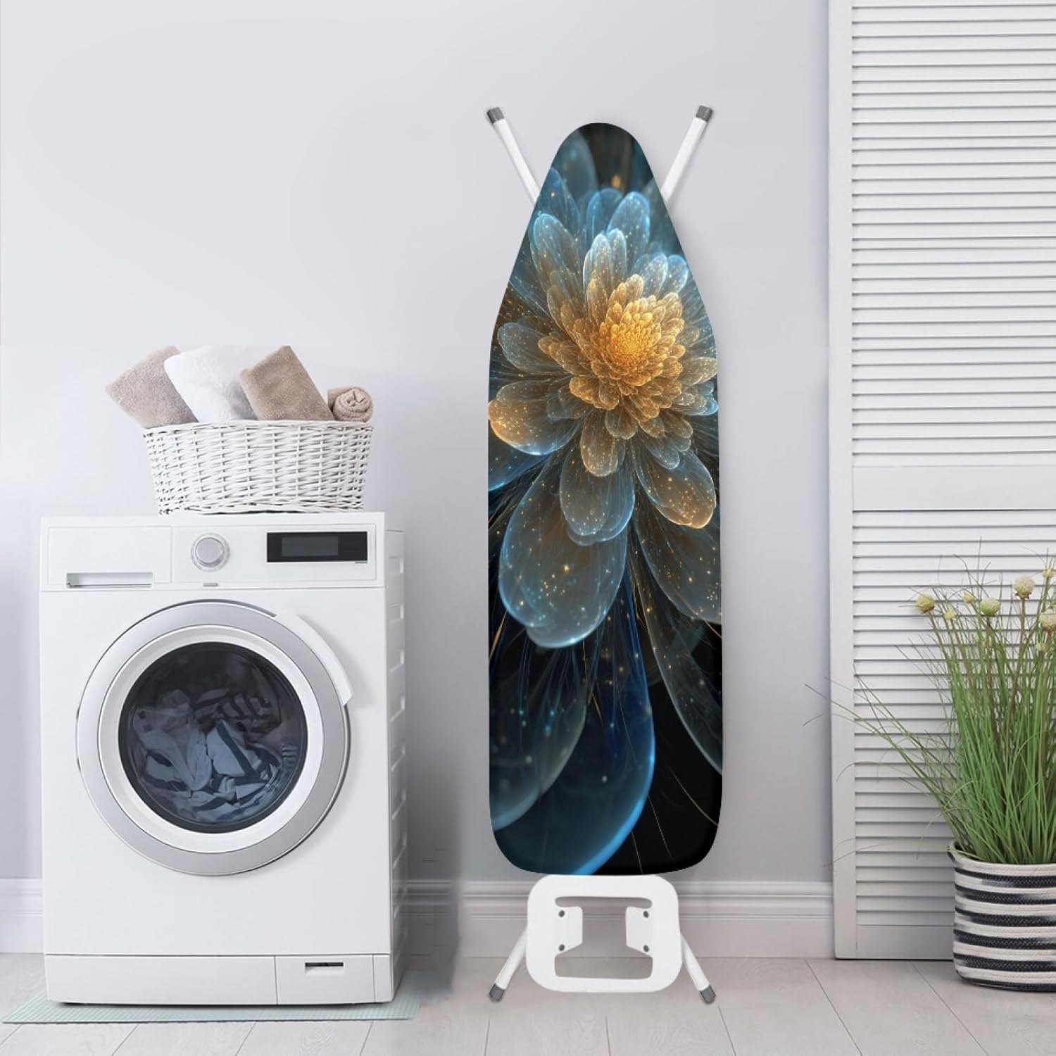 Iron Board Cover with Padding Standard Size Flower Gold Blue Padded Ironing Board Covers 15x54 Heat Reflective Extra Thick Wide Non Stick Scorch and Stain Resistant Heatproof