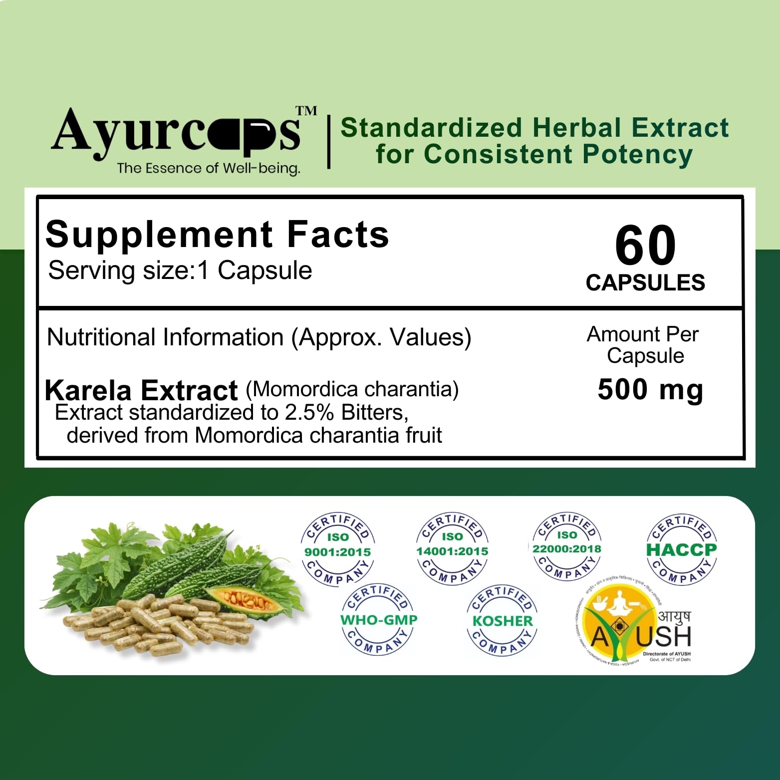 Karela 500mg Capsules | 60 Veg Capsules | Bitter Melon Ayurvedic Herbal Supplement For Metabolic And Digestive Wellness | Plant-based Formula | Suitable For Men And Women — Amazon image 2