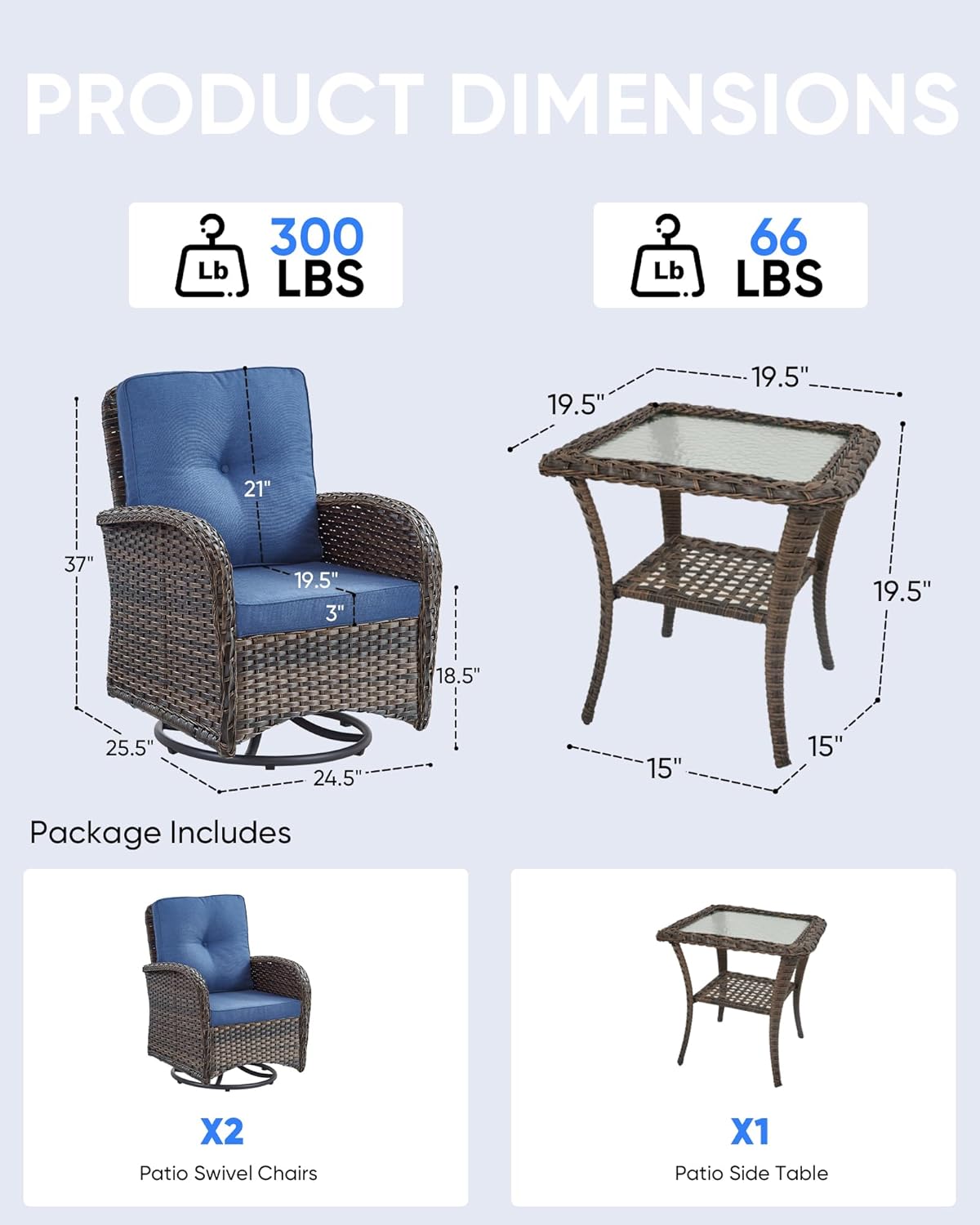5-Piece Patio Furniture Wicker Outdoor Conversation with Rocker Chairs Set,All-Weather Rattan Outdoor Sofa Set Patio Chairs Coffee Table for Backyard,Porch,Deck,Garden