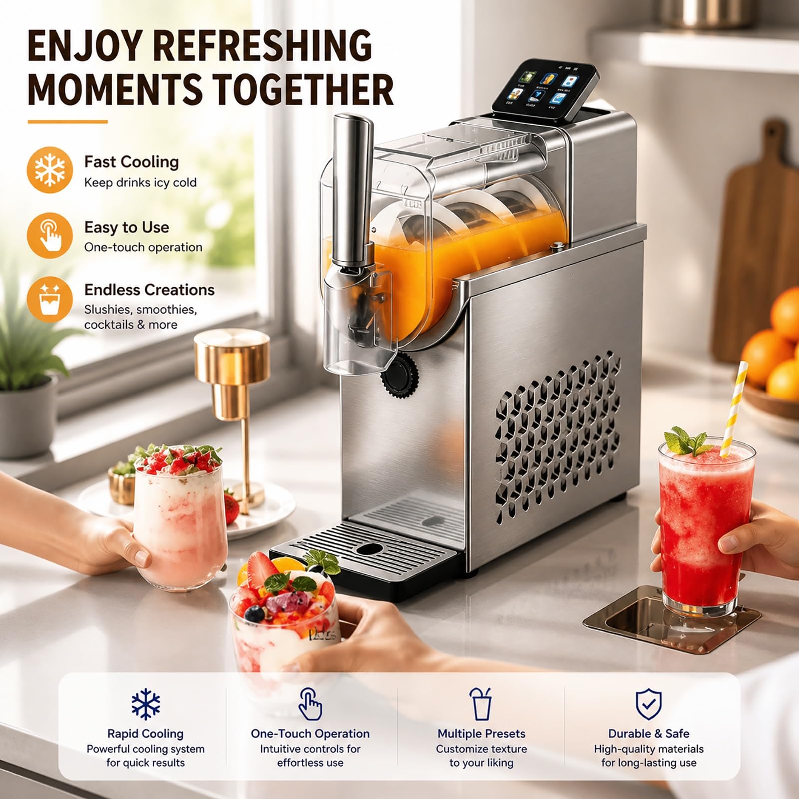 Macchina per Granite per Casa, Granita Macchina 2.3L con 6 Programmi Preimpostati, Modalità Doppia Granite e Soft Serve, Auto-Pulente per Uso Domestico e Piccoli Negozi