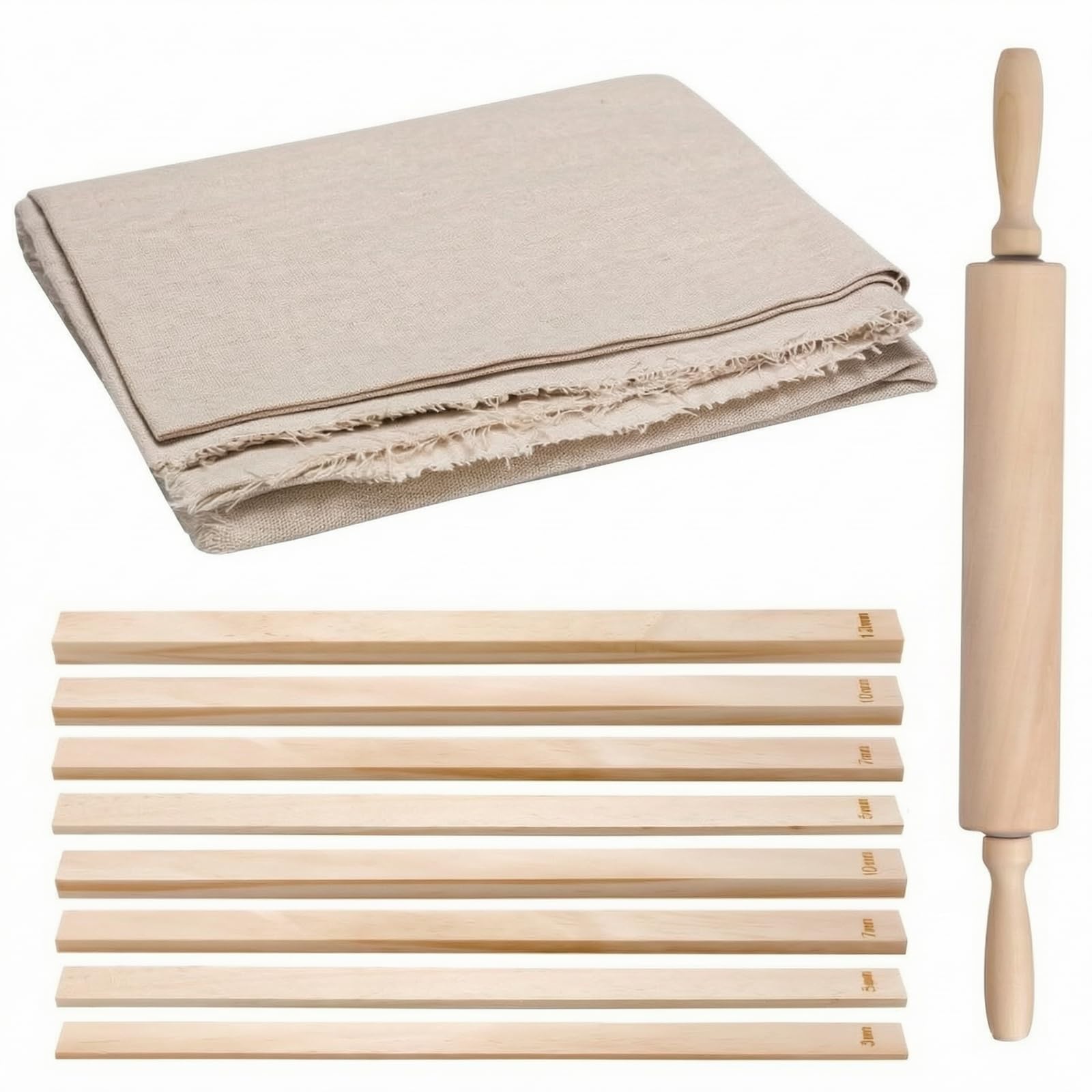 Amagogo Mattarello in Legno di Pino con Guide di Spessore e Tappetino da Lavoro Adatti a Principianti Ed Esperti Resistenti Crepe per Aula Scolastica, Stile A