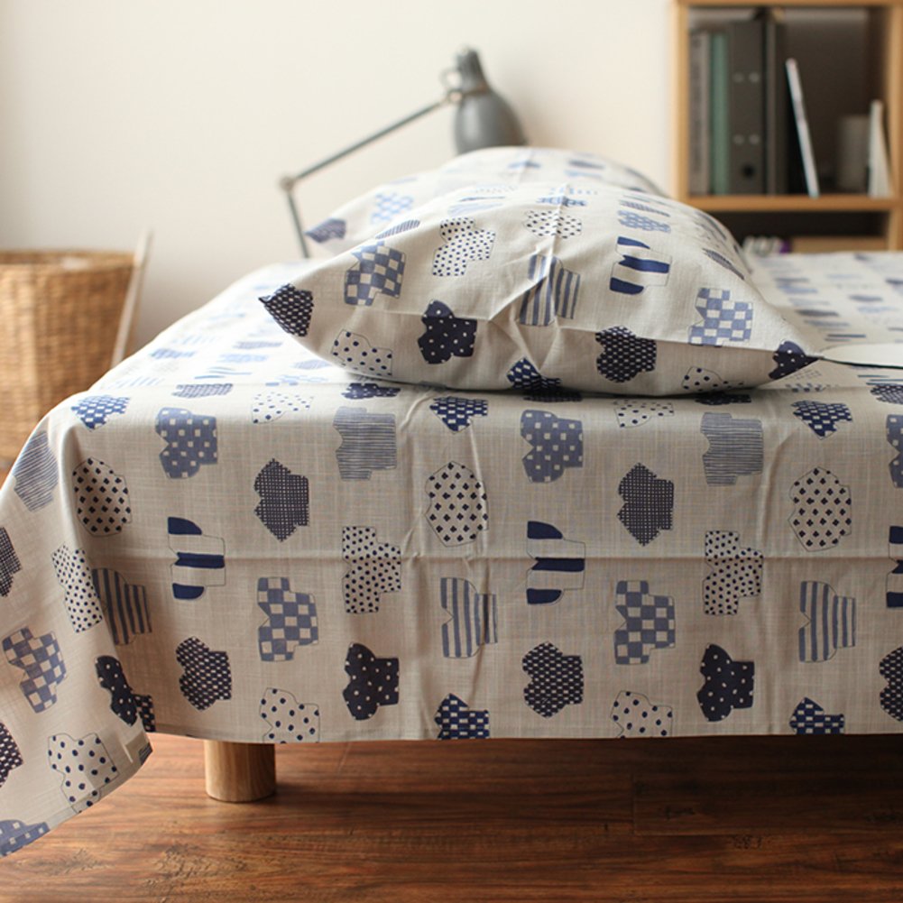 Linge de lit slub coton imprimé feuilles de coton japonais drap 190x230cm A