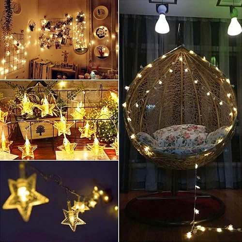 Miniatura 5 de Guirnalda de luces de estrella, funciona con pilas, 40 LED de 19.6 pies, luces de estrella, luces de hadas estrelladas, color blanco cálido, para