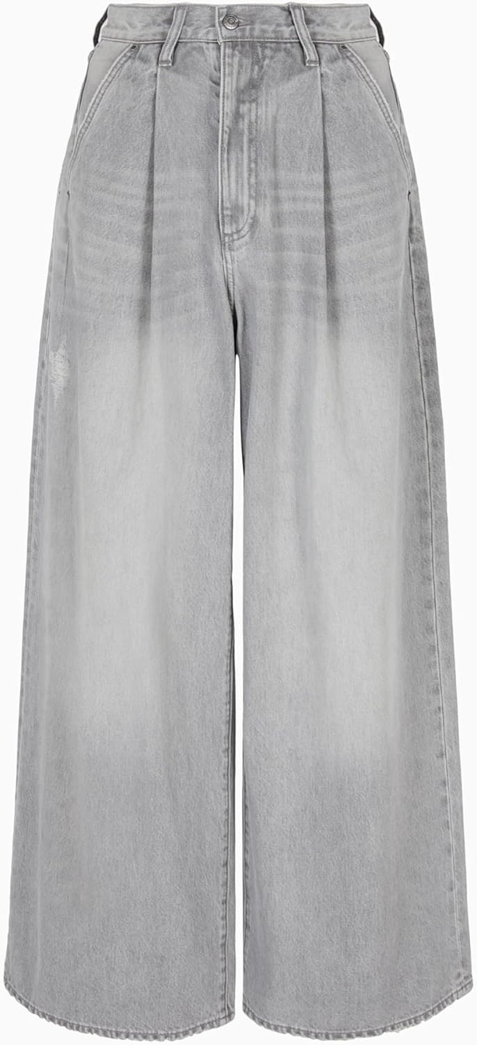 Armani Exchange Women's Super Wide Leg Rigid Cotton 5 Pocket Pant