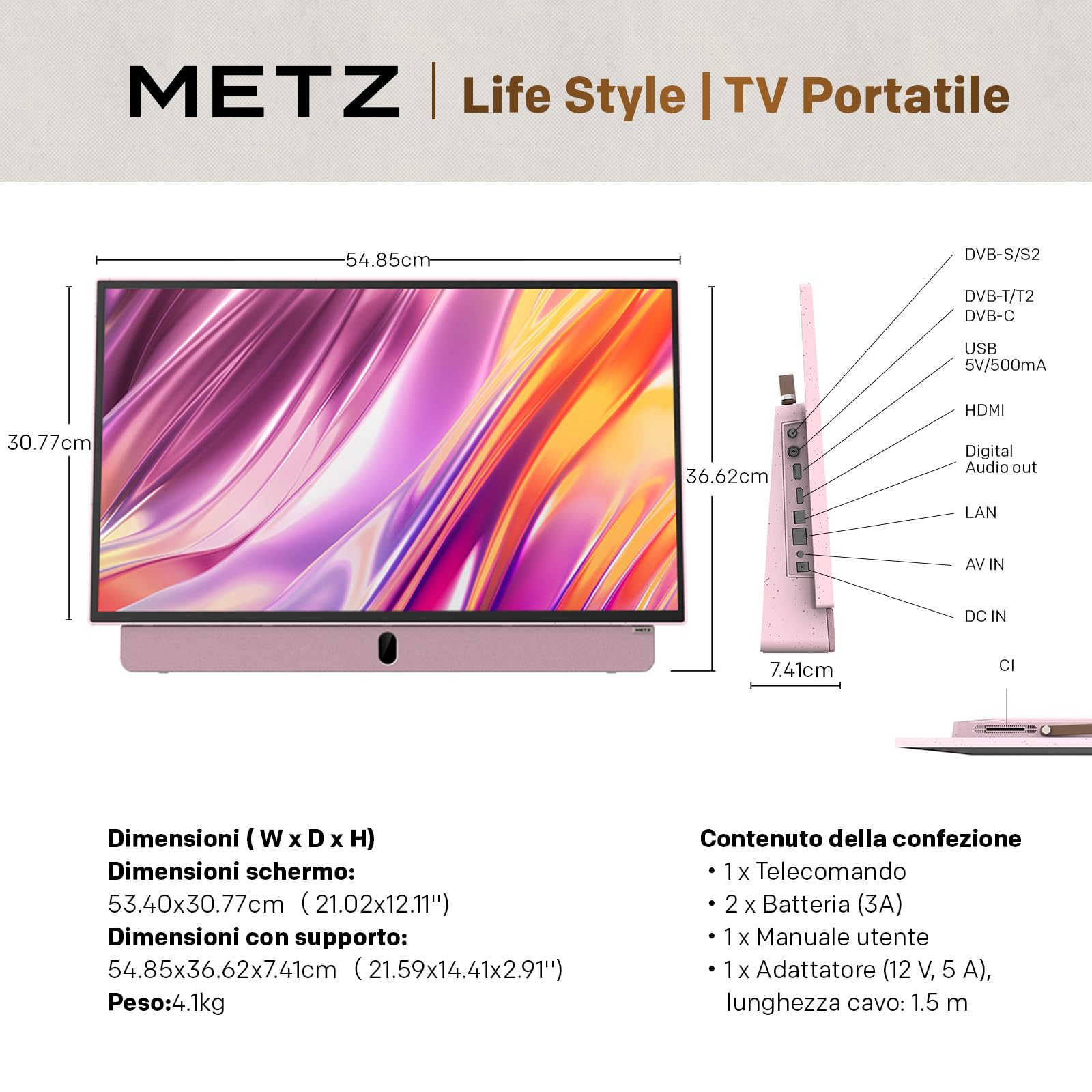 Metz MPE7300Z Portable TV 24 Pollici - Anti-glare LED FHD - Dettaglio