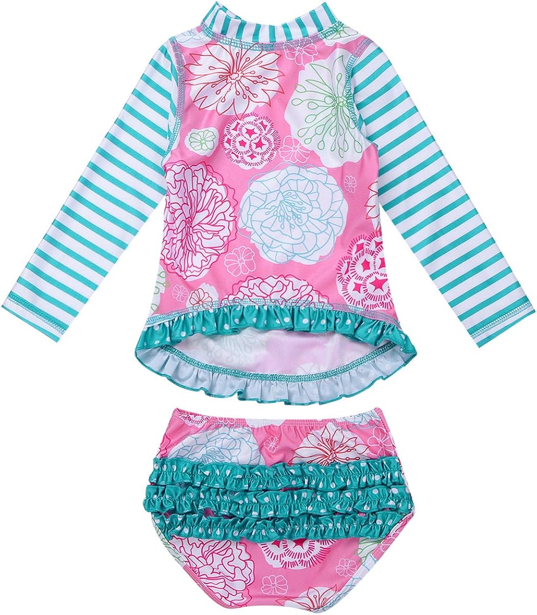 YUUMIN Baby Girls 2PCS Floral Printed Swimsuit Long Sleeves Tops with Bottoms Swimwear UPF 50+: Clothing, Shoes & Jewelry